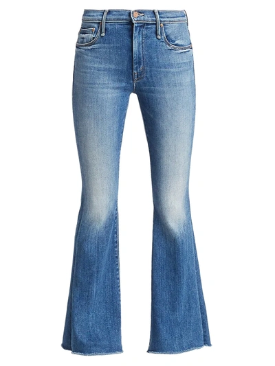 Shop Mother Women's The Weekender High-rise Frayed Hem Stretch Flare Jeans In Hop On Hop Off