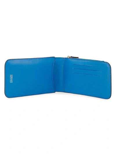 Shop Versace Men's Leather Crossbody Phone Pouch In Blue Cobalt
