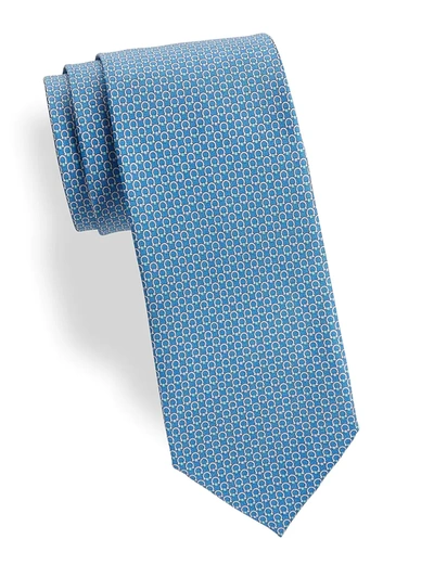 Shop Ferragamo Men's Gancini Print Silk Tie In Blue