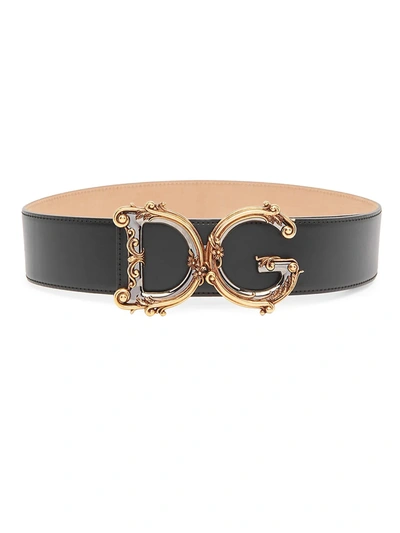 Shop Dolce & Gabbana Women's Barocco Logo Leather Belt In Black