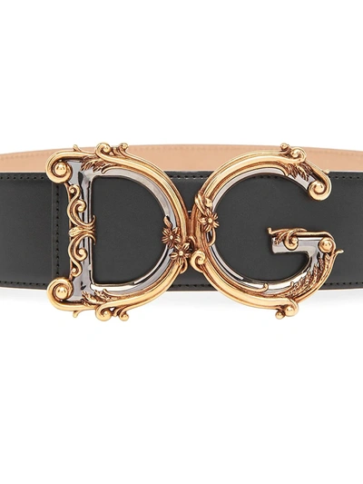 Shop Dolce & Gabbana Women's Barocco Logo Leather Belt In Black