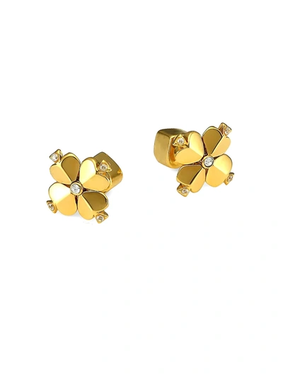 Shop Kate Spade Women's Crystal And 12k Yellow Goldplated Spade Flower Double Stud Earrings