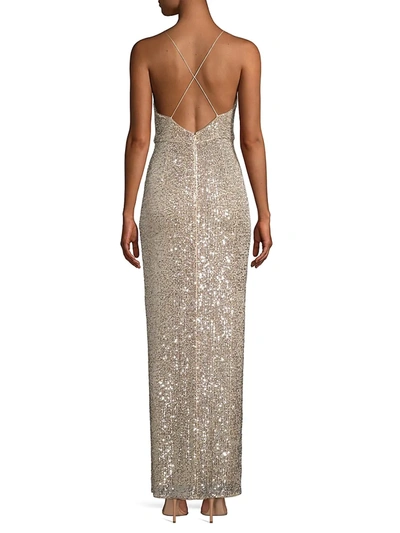 Shop Aidan Mattox Sequin Column Gown In Champagne Silver