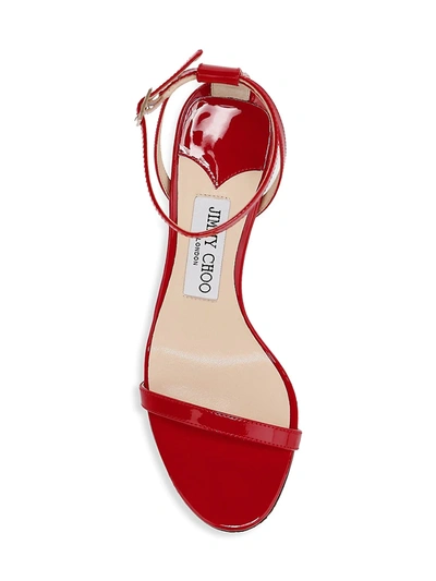 Shop Jimmy Choo Women's Minny Ankle-strap Patent Leather Sandals In Red