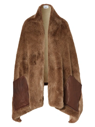 Shop Burberry Faux-fur Pocket Stole In Camel