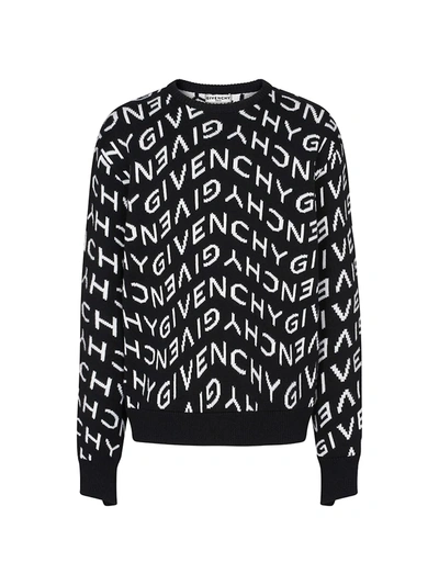 Shop Givenchy Refracted Logo Jacquard Crewneck Sweater In Black White