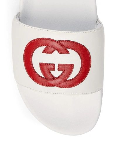 Shop Gucci Men's Pursuit Gg Logo Slide Sandals In White Red