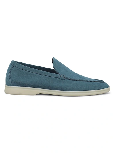 Shop Loro Piana Summer Walk Suede Loafers In Blue Bering