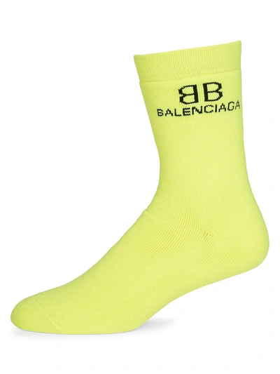 Shop Balenciaga Men's Bb Logo Socks In Yellow Black