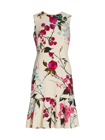 Shop Escada Diora Cherry Blossom-print Sleeveless Flounce-hem Dress In Fantasy