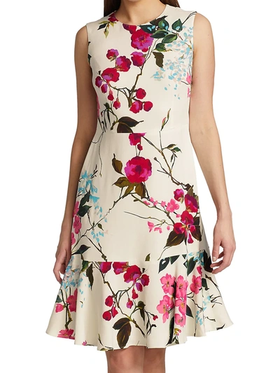 Shop Escada Diora Cherry Blossom-print Sleeveless Flounce-hem Dress In Fantasy