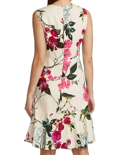 Shop Escada Diora Cherry Blossom-print Sleeveless Flounce-hem Dress In Fantasy