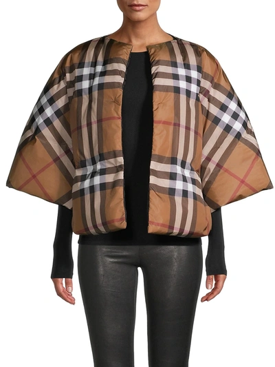 Shop Burberry Women's Giant Check Quilted Econyl® Cape In Birch Brown