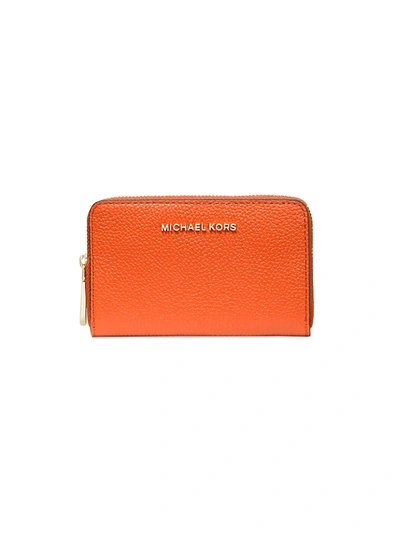 Shop Michael Michael Kors Women's Small Jet Set Leather Card Case In Clementine