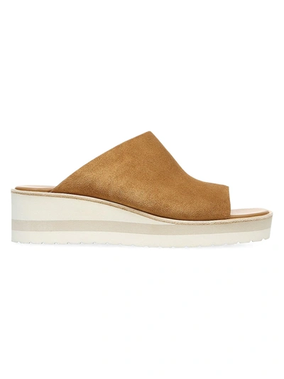 Shop Vince Sarria Suede Wedge Mules In Tan