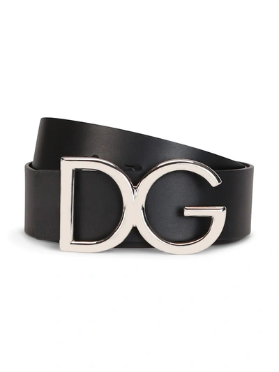 Shop Dolce & Gabbana Men's Logo Leather Belt In Black Nickel
