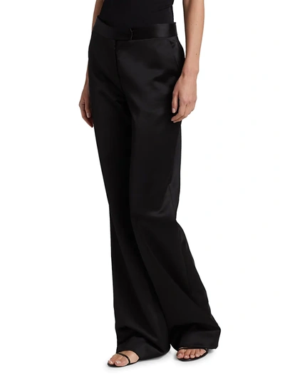 Shop Marina Moscone Slim Flare Wool-blend Trousers In Black