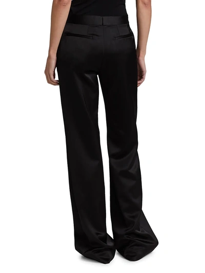 Shop Marina Moscone Slim Flare Wool-blend Trousers In Black