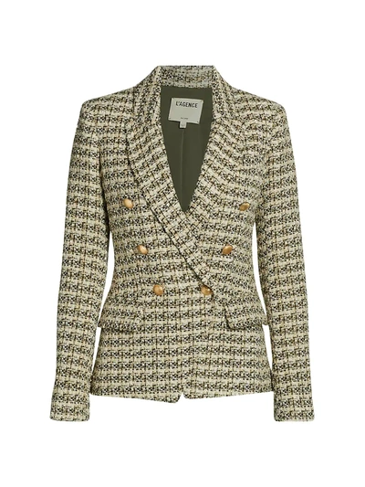 Shop L Agence Kenzie Tweed Double-breasted Blazer In Olive Tweed