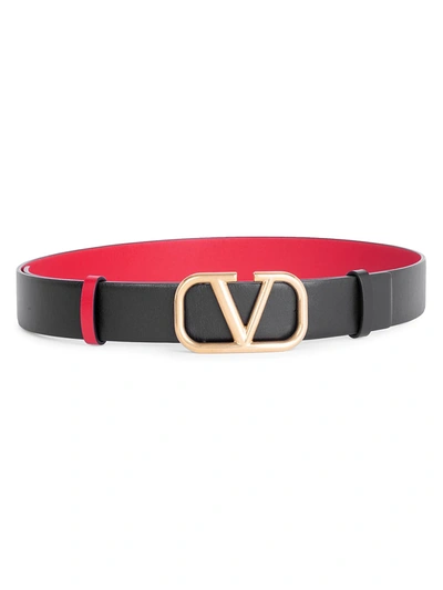 Shop Valentino Garavani Vlogo Two-tone Leather Belt In Black Red
