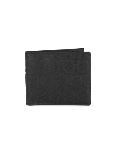 Shop Ferragamo Men's Embossed Logo Leather Billfold Wallet In Nero