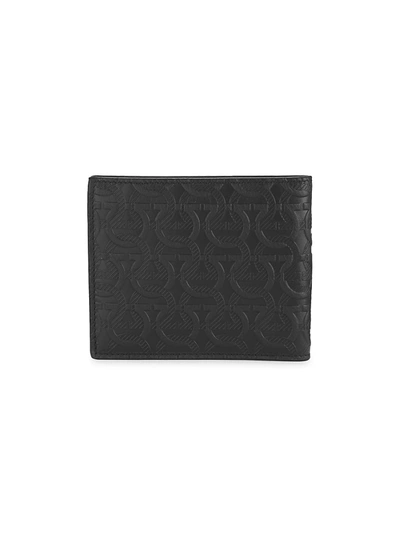 Shop Ferragamo Men's Embossed Logo Leather Billfold Wallet In Nero