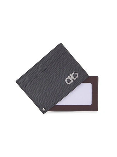 Shop Ferragamo Revival Gancino Leather Card Case In Wegner Grey