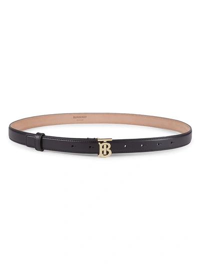 Shop Burberry Women's Tb Leather Belt In Black