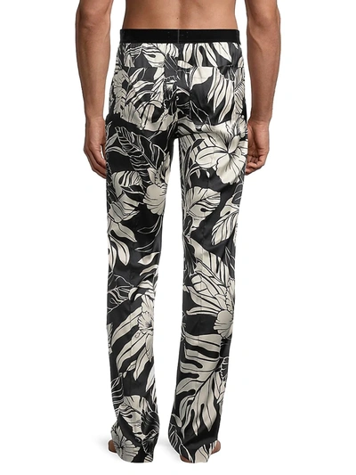 Shop Tom Ford Men's Hibiscus-print Stretch-silk Pajama Pants In Black Off White Hibiscus
