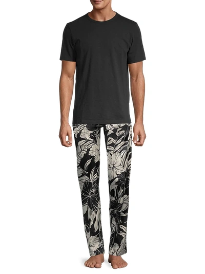 Shop Tom Ford Men's Hibiscus-print Stretch-silk Pajama Pants In Black Off White Hibiscus