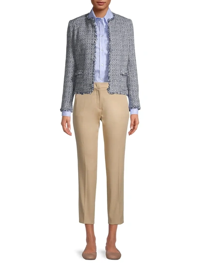 Shop Weekend Max Mara Tweed Fray Jacket In Blue