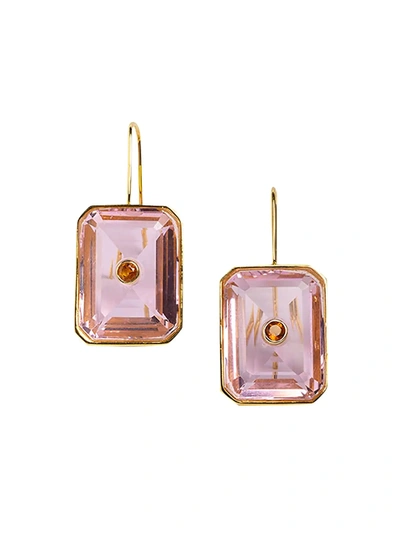Shop Lizzie Fortunato Tile 18k Rose Goldplated, Quartz & Citrine Drop Earrings In Pink