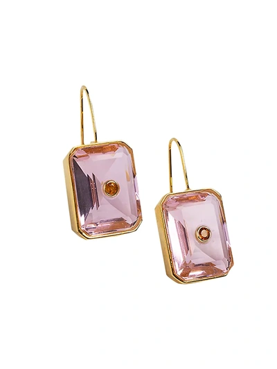 Shop Lizzie Fortunato Tile 18k Rose Goldplated, Quartz & Citrine Drop Earrings In Pink