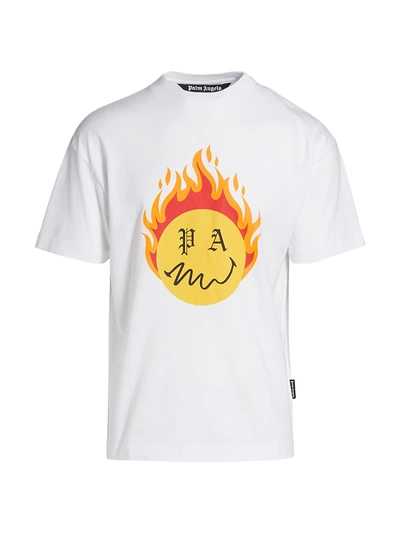 Shop Palm Angels Men's Burning Head Graphic T-shirt In White Yellow