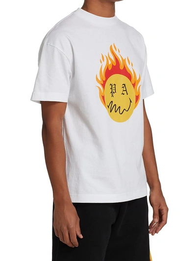 Shop Palm Angels Men's Burning Head Graphic T-shirt In White Yellow