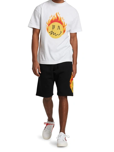 Shop Palm Angels Men's Burning Head Graphic T-shirt In White Yellow