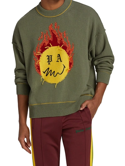 Shop Palm Angels Burning Head Wool-blend Sweater In Military Yellow