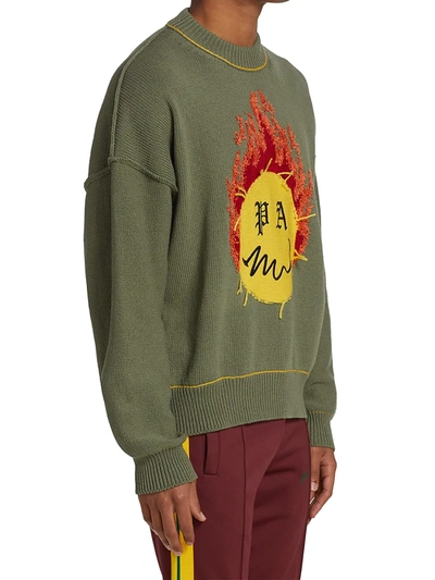 Shop Palm Angels Burning Head Wool-blend Sweater In Military Yellow