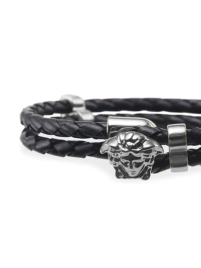 Shop Versace Men's Medusa Braided Leather Bracelet In Black Ultra