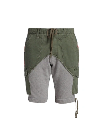 Shop Greg Lauren Men's Baker Contrast Fleece Shorts In Army Grey