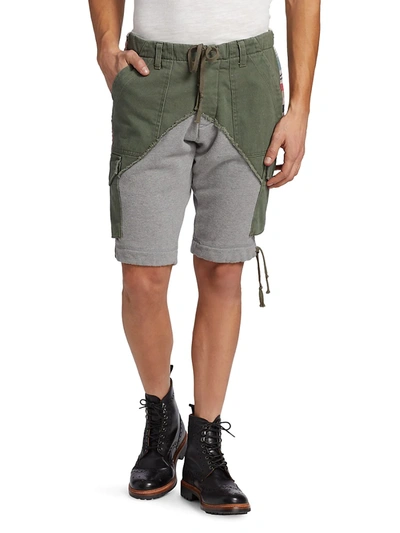 Shop Greg Lauren Men's Baker Contrast Fleece Shorts In Army Grey