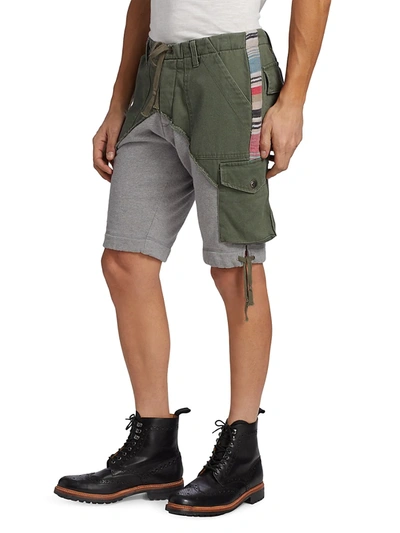Shop Greg Lauren Men's Baker Contrast Fleece Shorts In Army Grey
