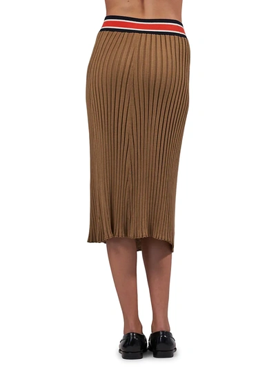 Shop Atm Anthony Thomas Melillo Stripe Waist Rib-knit Silk-cotton Midi Pencil Skirt In Sahara Combo