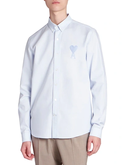 Shop Ami Alexandre Mattiussi Men's Ami De Coeur Cotton Sport Shirt In Oxford Blue
