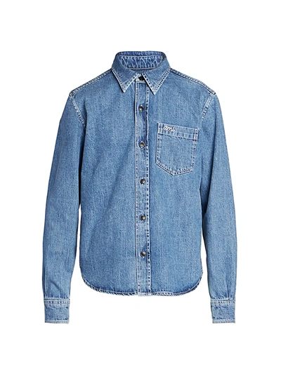 Shop Ami Alexandre Mattiussi Denim Long-sleeve Shirt In Indigo