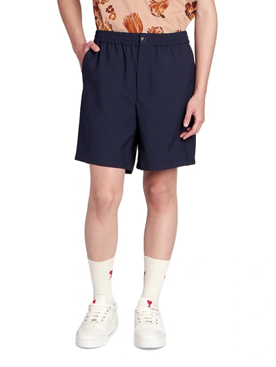 Shop Ami Alexandre Mattiussi Men's Elasticized-waist Bermuda Shorts In Navy
