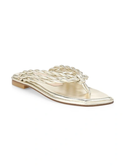 Shop Stuart Weitzman Calypso Metallic Leather Flat Thong Sandals In Gold