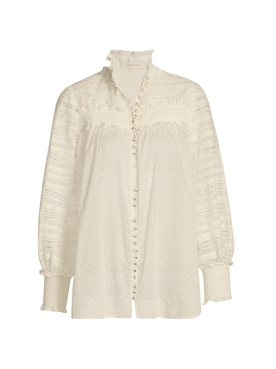 Shop Zimmermann Wild Botanica Candescent Smocked Shirt In Natural