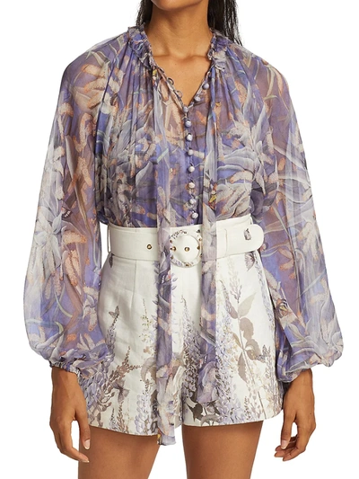 Shop Zimmermann Women's Wild Botanica Drawn Swing Blouse In Pandanus