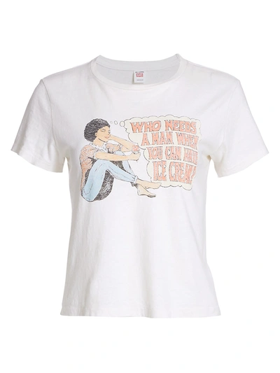 Shop Re/done Who Needs A Man Classic T-shirt In Vintage White